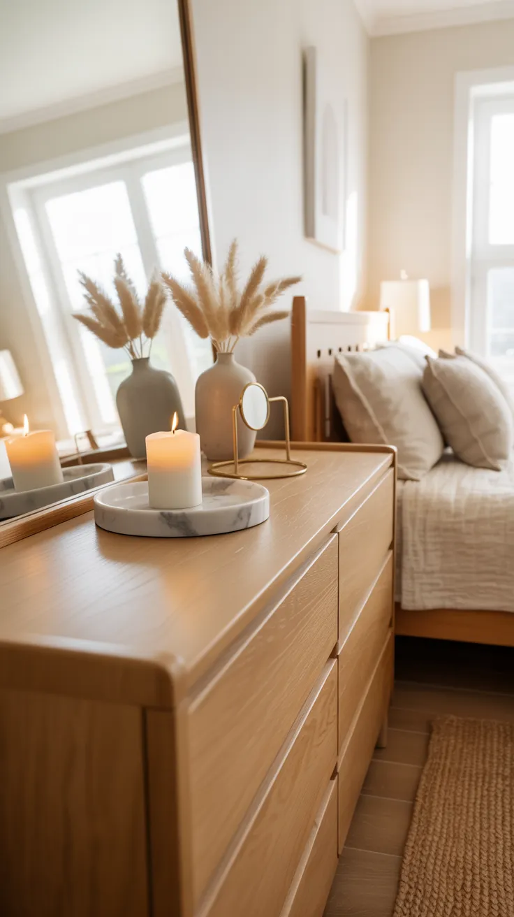 Bedroom dresser decor ideas with modern styling, organized accessories, and elegant bedroom design inspiration