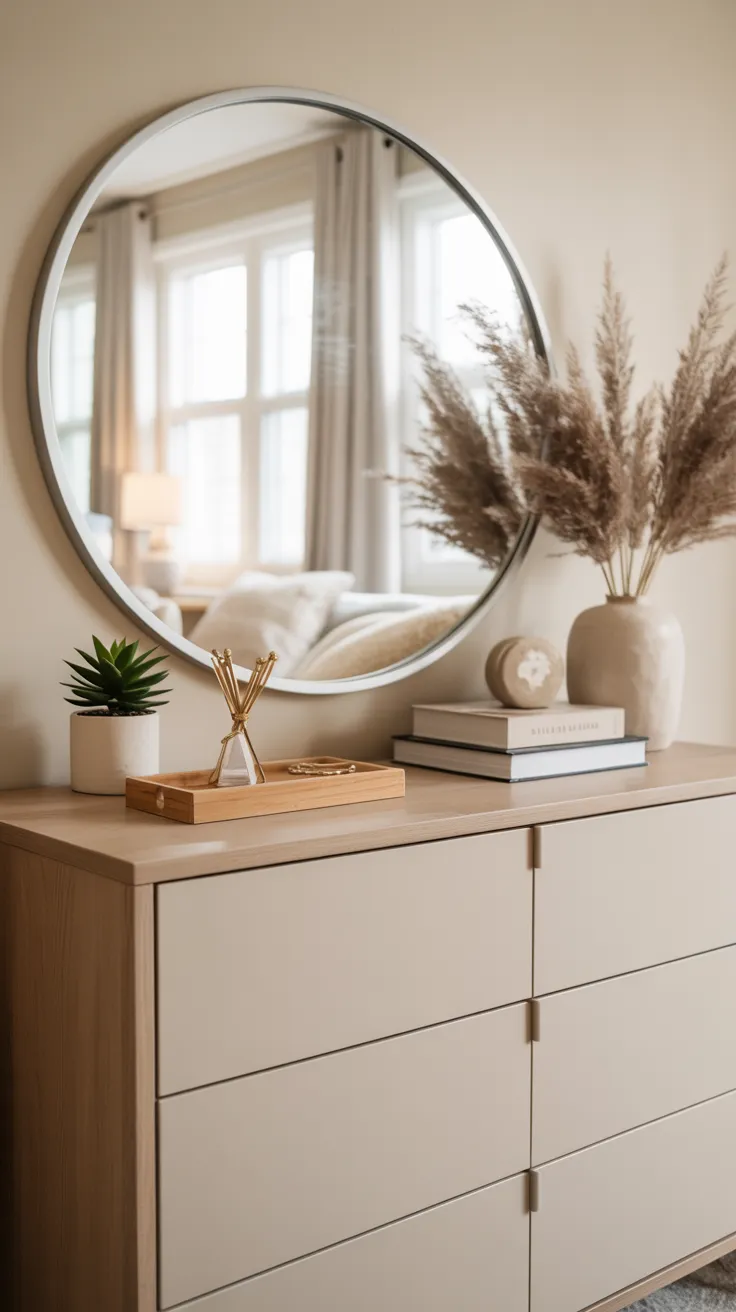 Bedroom dresser decor ideas with modern styling, organized accessories, and elegant bedroom design inspiration