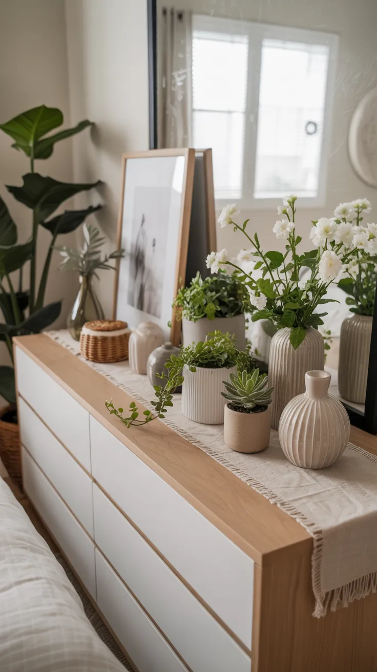 Bedroom dresser decor ideas with modern styling, organized accessories, and elegant bedroom design inspiration