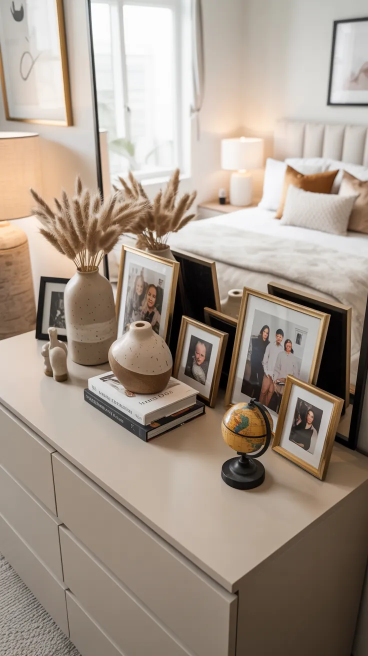 Bedroom dresser decor ideas with modern styling, organized accessories, and elegant bedroom design inspiration
