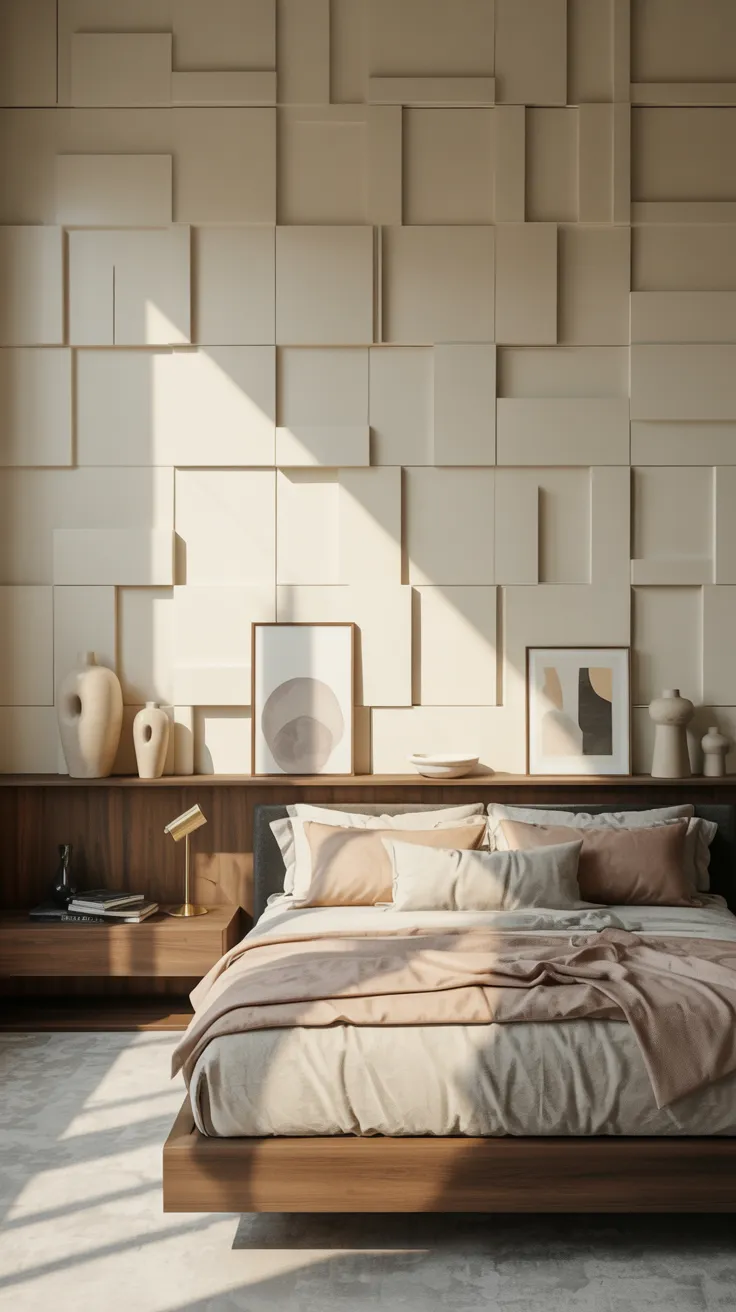 bedroom wall decor ideas with modern wall art, mirrors, shelves, wallpaper, and stylish bedroom design inspiration