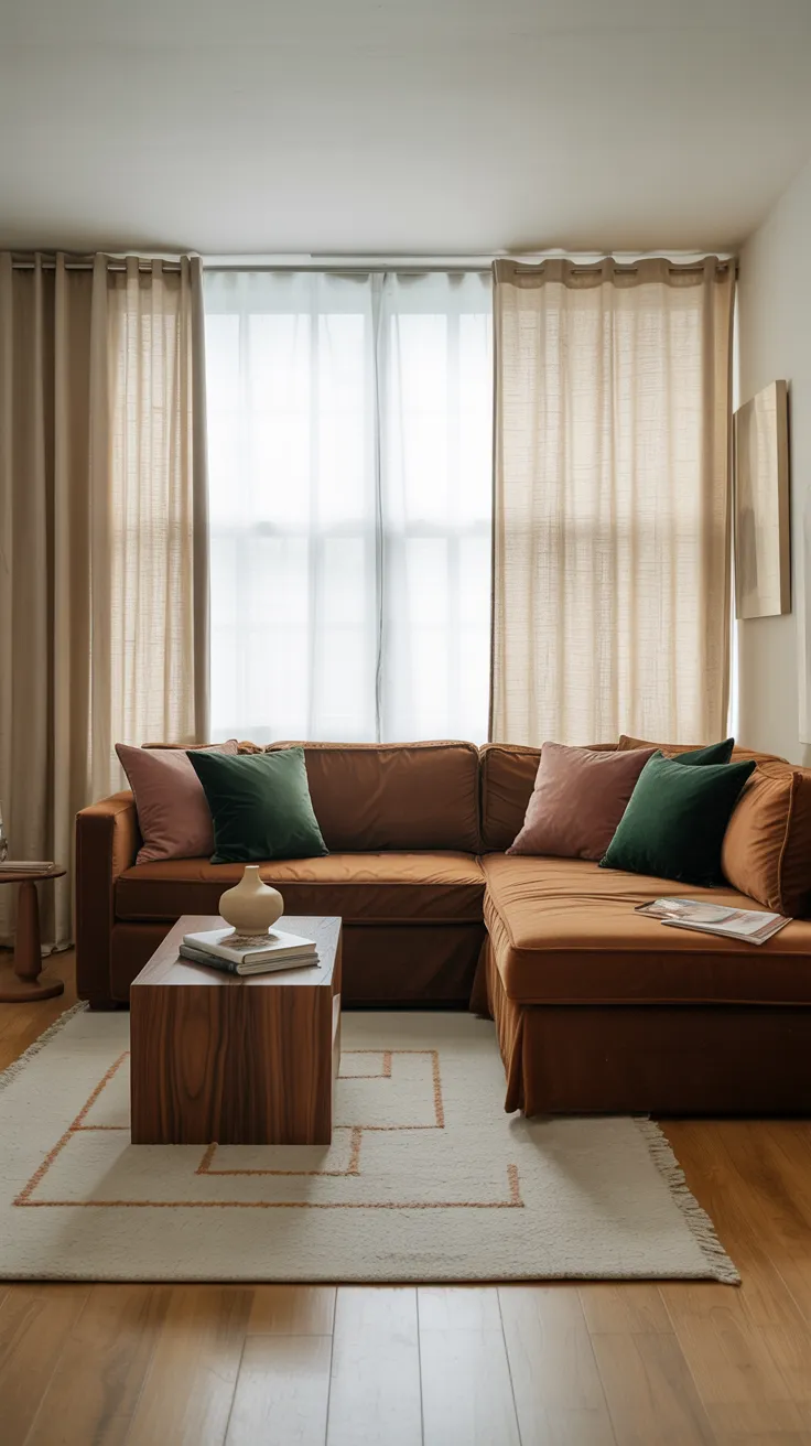 brown couch living room ideas with modern decor and cozy apartment design