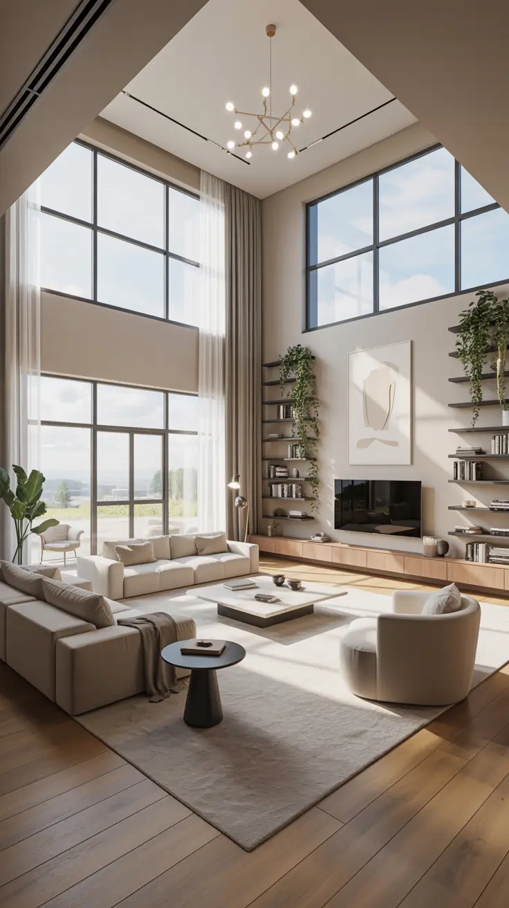 Modern living room decor ideas with neutral furniture, minimalist design, and clean contemporary styling.