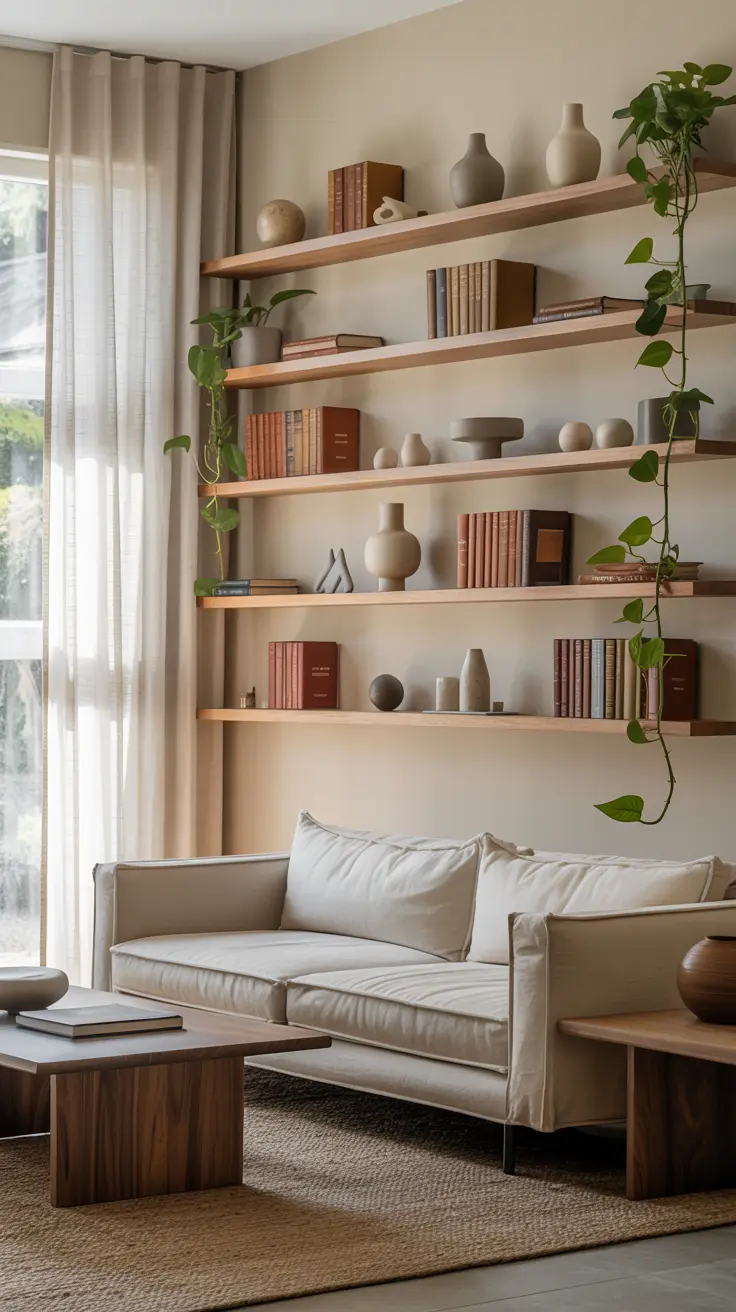 Modern living room decor ideas with neutral furniture, minimalist design, and clean contemporary styling.