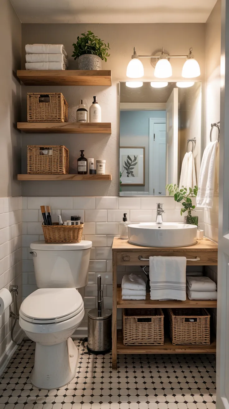 Modern apartment bathroom decor showcasing stylish, space-saving, renter-friendly design ideas with clean, cozy, and functional interior styling