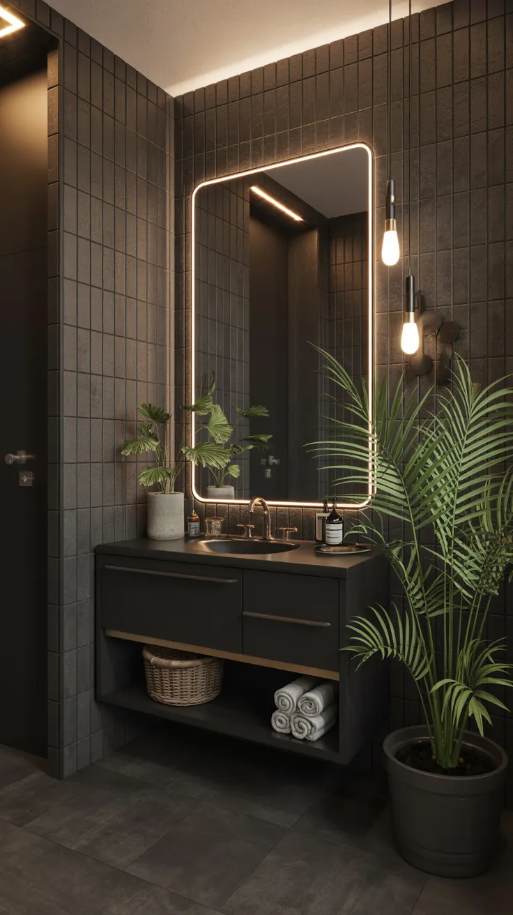 Black and gold bathroom decor ideas featuring modern luxury styling and elegant black themed bathroom design inspiration