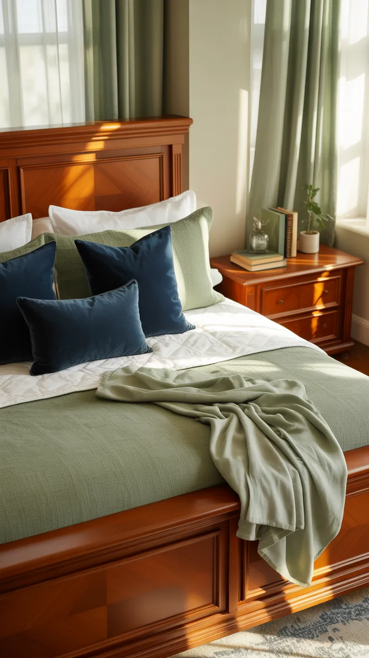 Cherry wood bedroom decor ideas featuring elegant wooden furniture, warm tones, and cozy modern bedroom styling inspiration