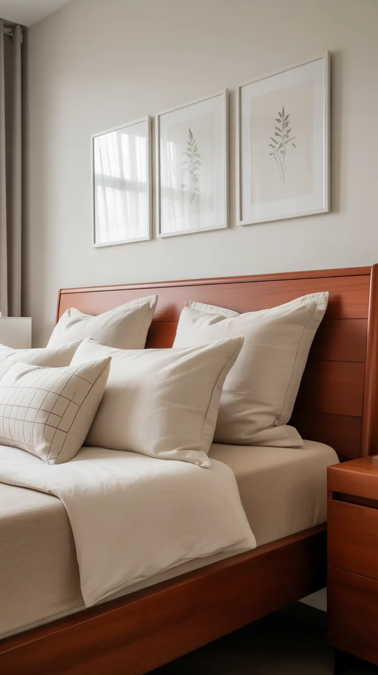Cherry wood bedroom decor ideas featuring elegant wooden furniture, warm tones, and cozy modern bedroom styling inspiration