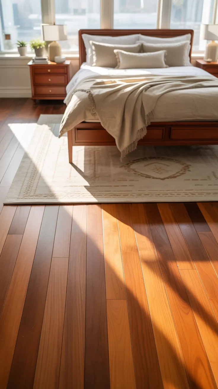 Cherry wood bedroom decor ideas featuring elegant wooden furniture, warm tones, and cozy modern bedroom styling inspiration