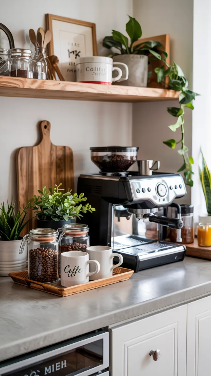 Modern kitchen counter decor with stylish and organized design