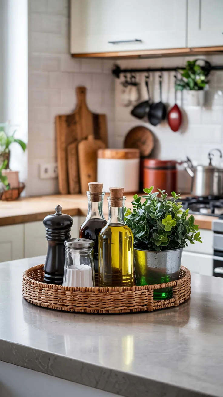 Modern kitchen counter decor with stylish and organized design
