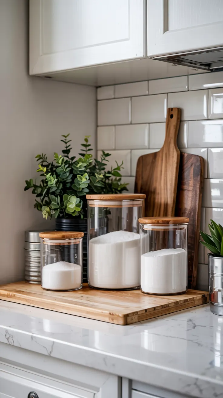 Modern kitchen counter decor with stylish and organized design