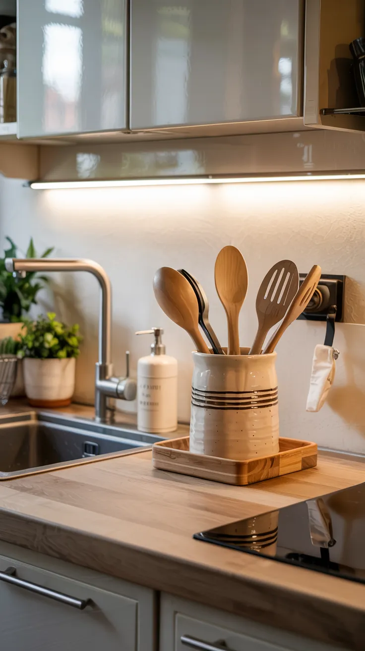 Modern kitchen counter decor with stylish and organized design