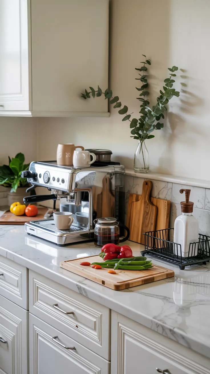 Modern kitchen counter decor with stylish and organized design