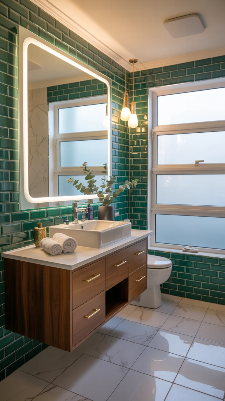 stylish modern bathroom remodel with vibrant colors