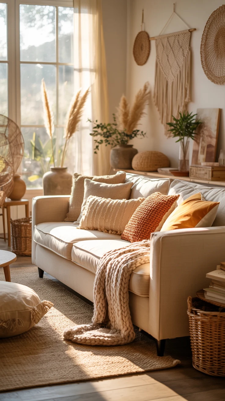 Boho living room ideas with cozy decor and aesthetic styling