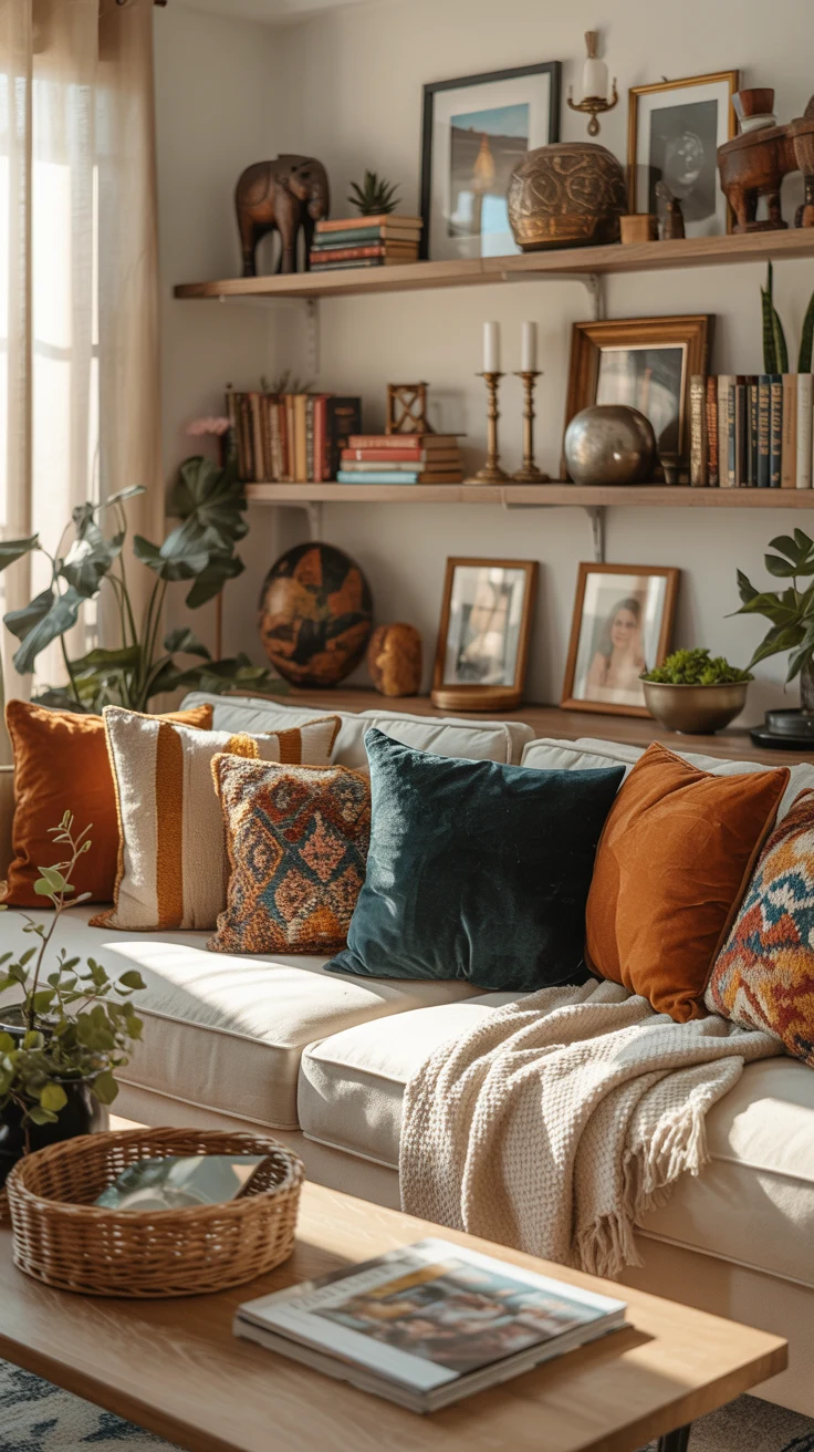 Boho living room ideas with cozy decor and aesthetic styling