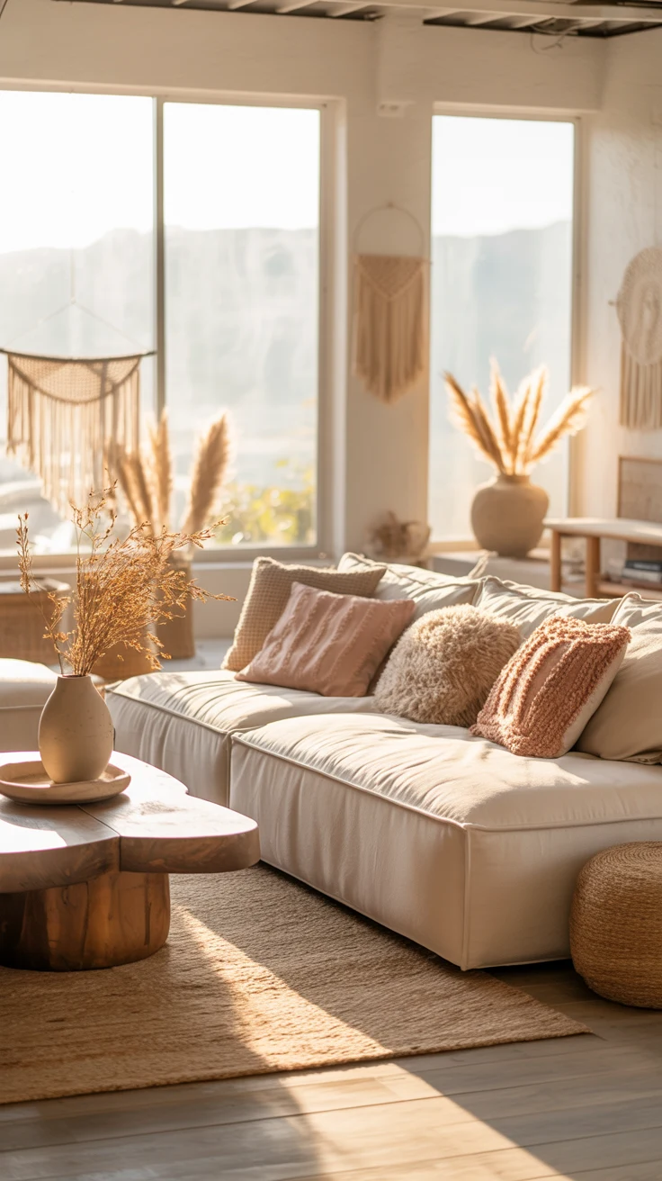 Boho living room ideas with cozy decor and aesthetic styling