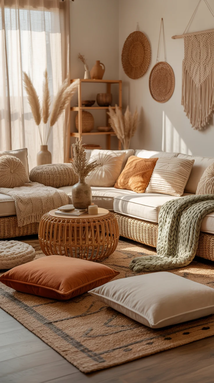 Boho living room ideas with cozy decor and aesthetic styling