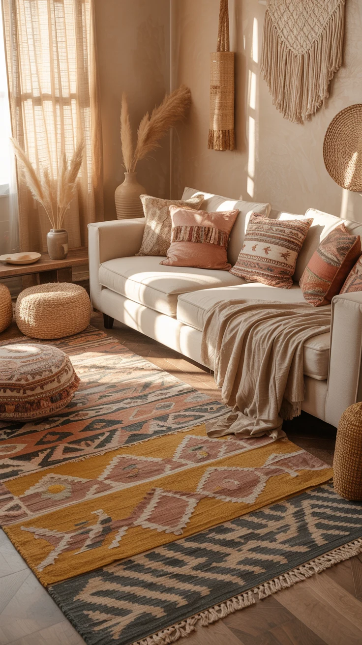Boho living room ideas with cozy decor and aesthetic styling