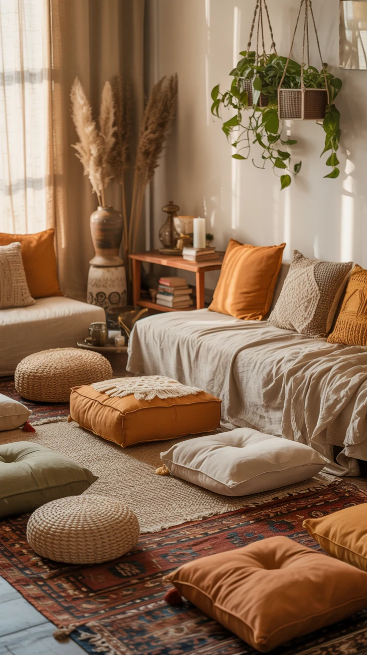 Boho living room ideas with cozy decor and aesthetic styling