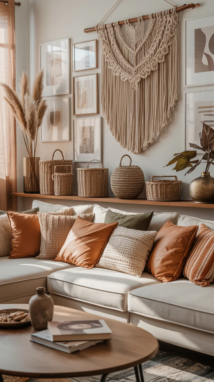 Boho living room ideas with cozy decor and aesthetic styling