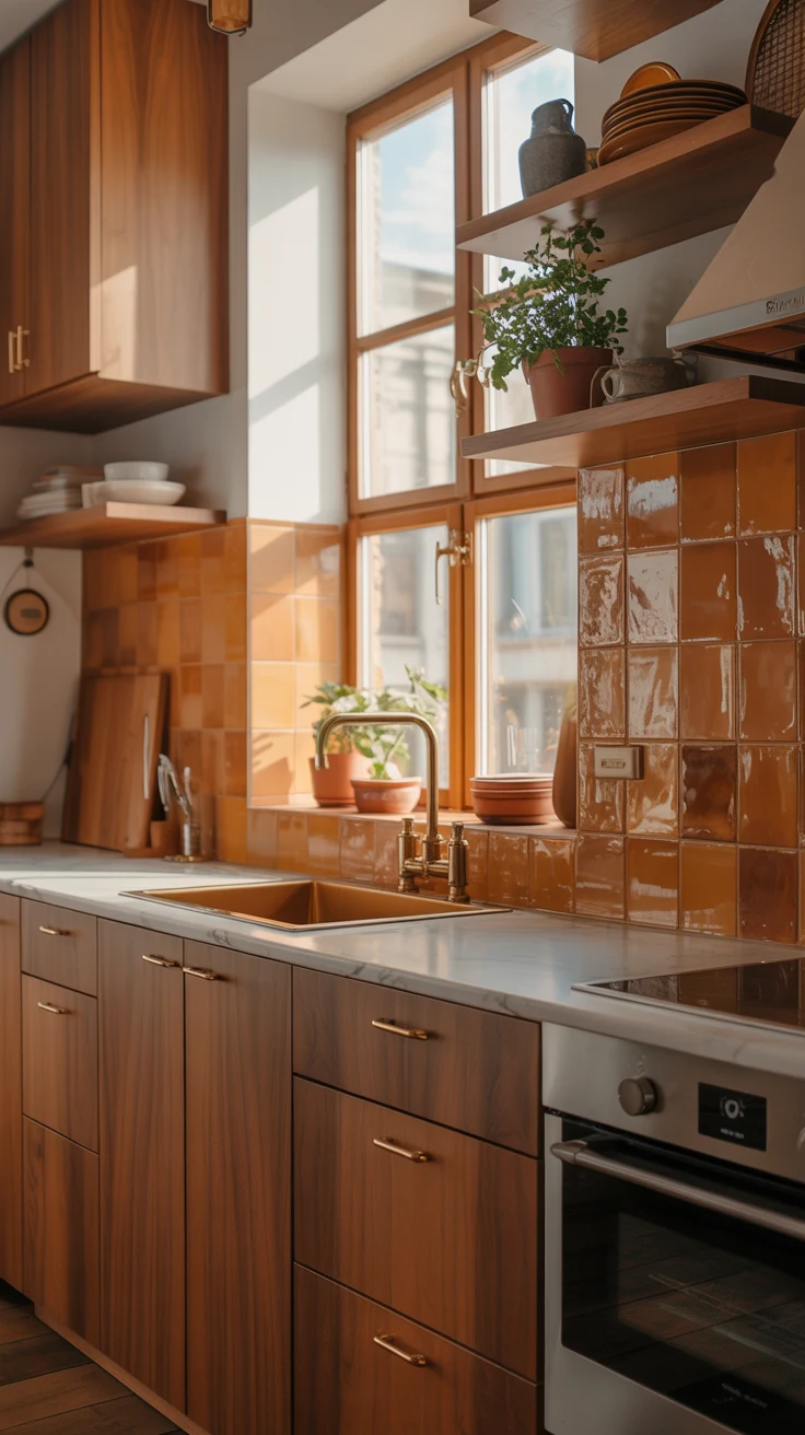 Earthy kitchen ideas with warm tones and natural design