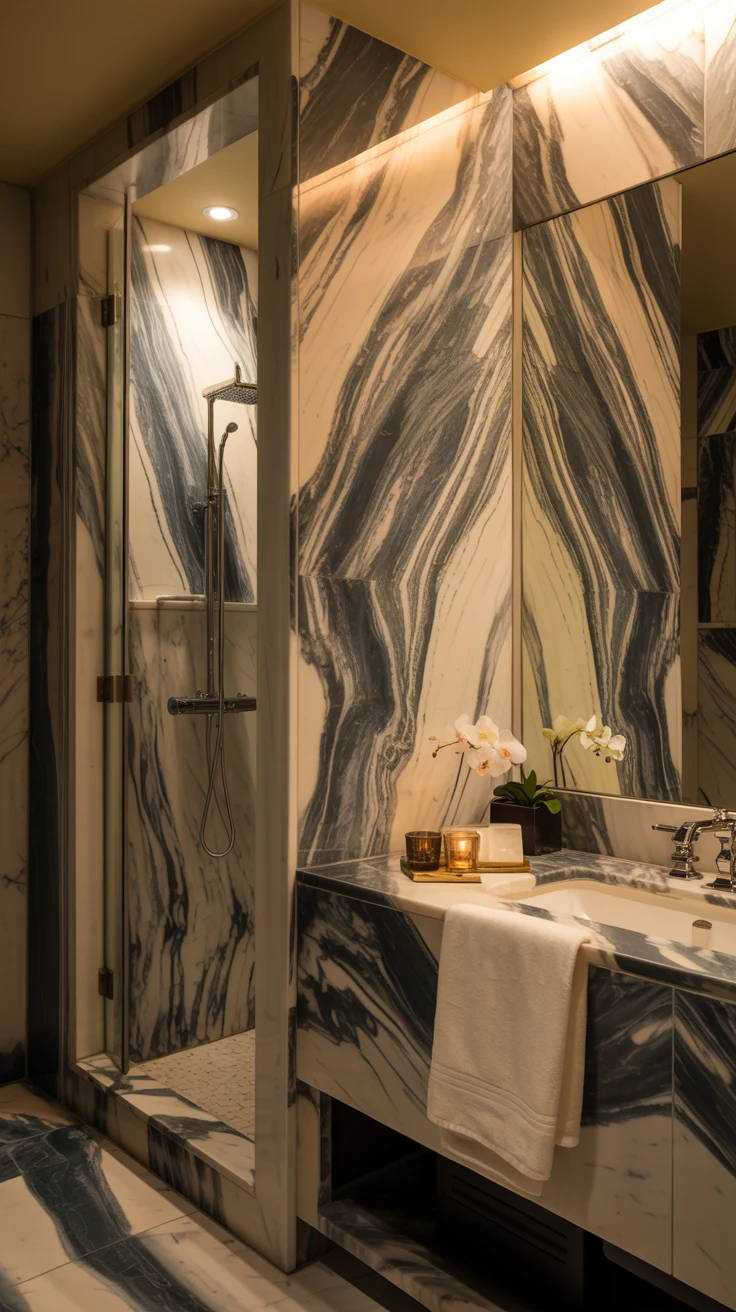 Luxury bathroom design with modern cozy spa-style interior