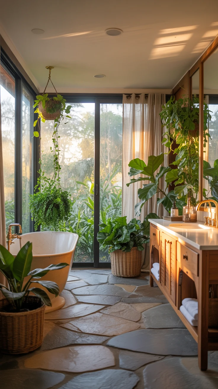 Luxury bathroom design with modern cozy spa-style interior