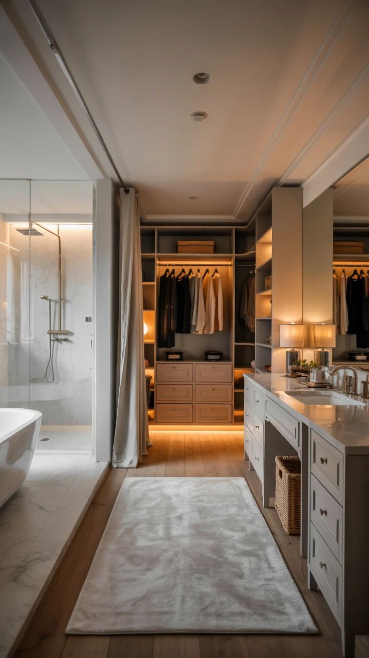Luxury bathroom design with modern cozy spa-style interior
