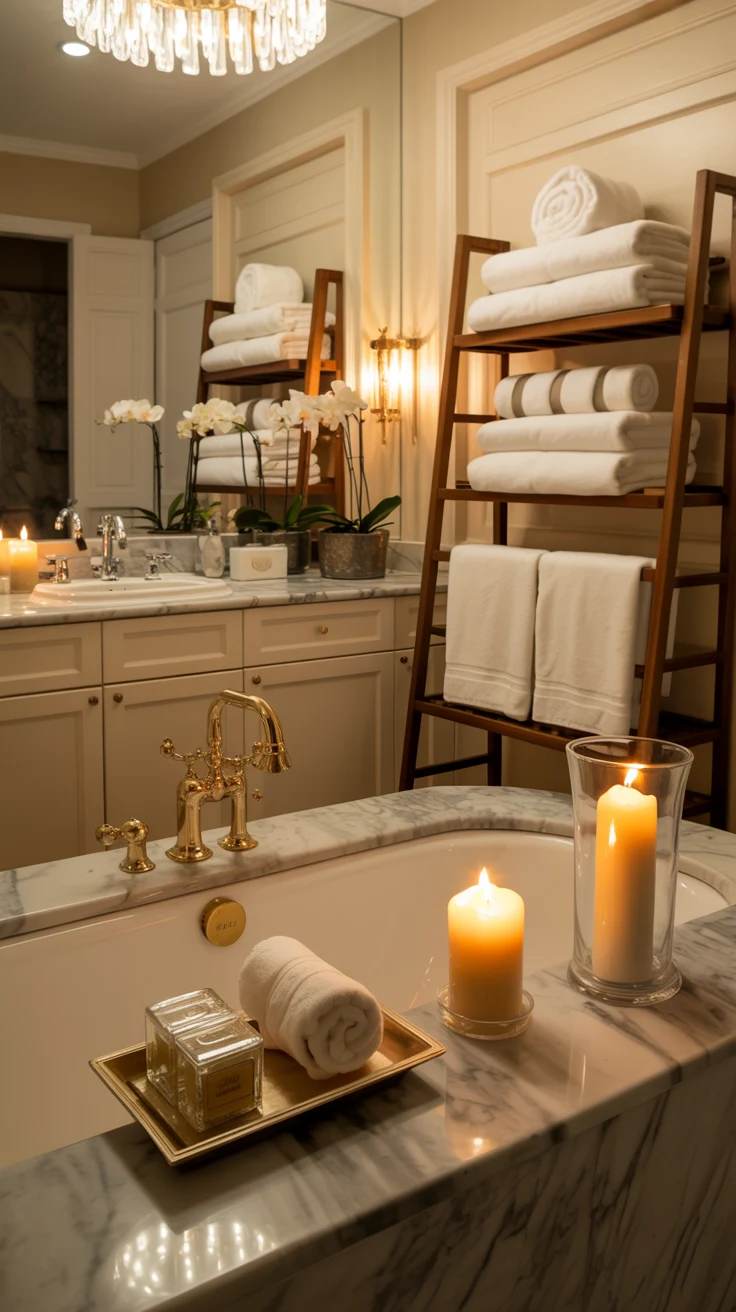 Luxury bathroom design with modern cozy spa-style interior