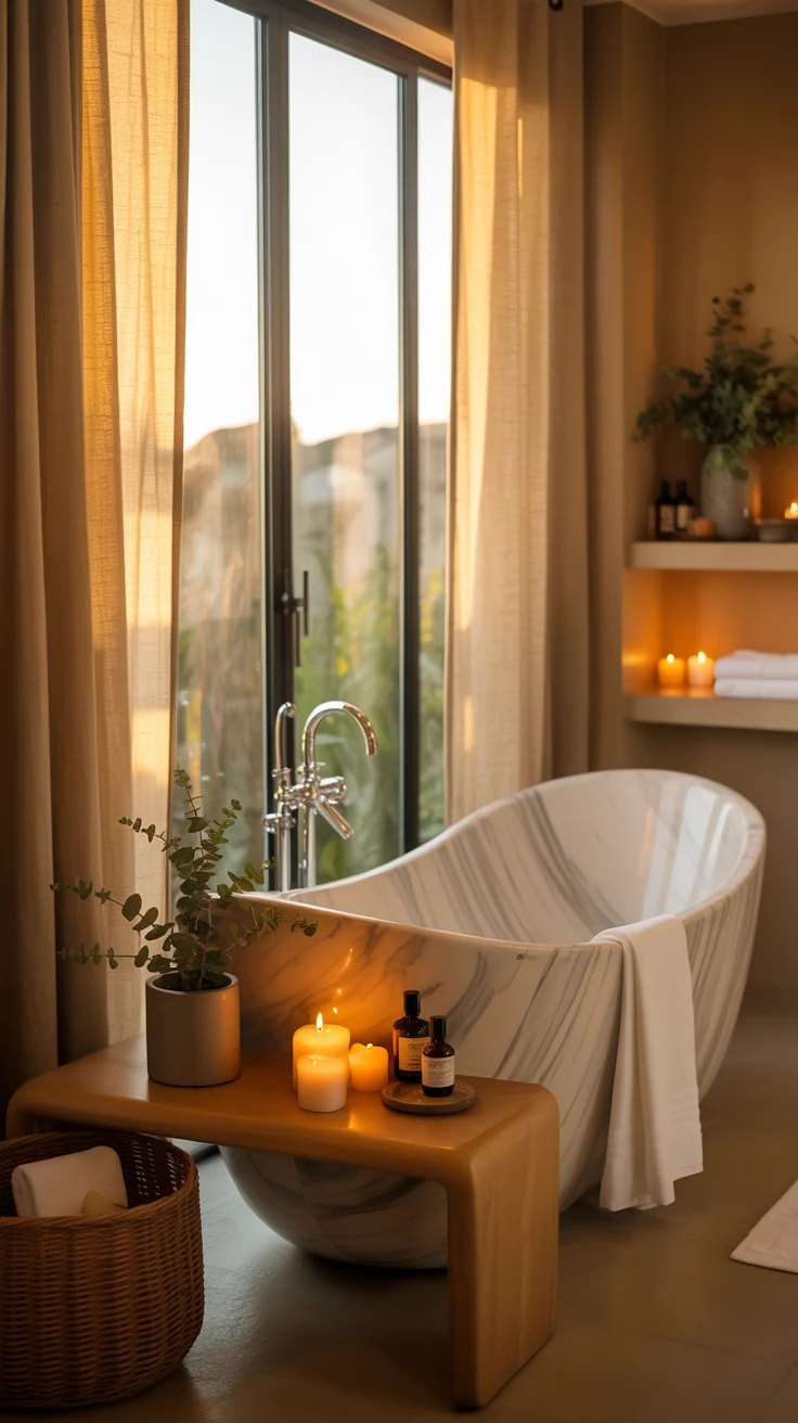Luxury bathroom design with modern cozy spa-style interior