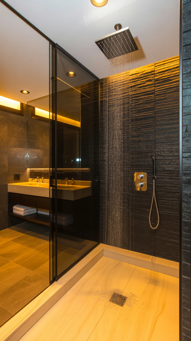 Luxury bathroom design with modern cozy spa-style interior