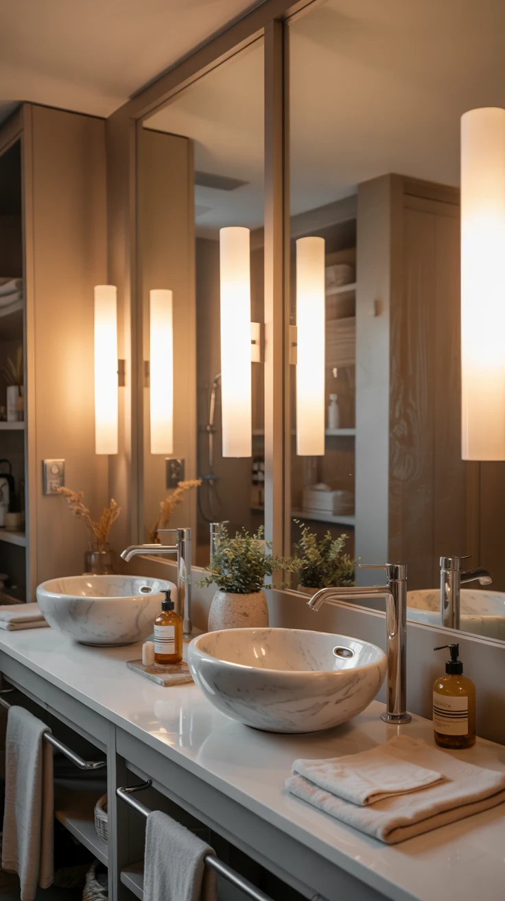 Luxury bathroom design with modern cozy spa-style interior