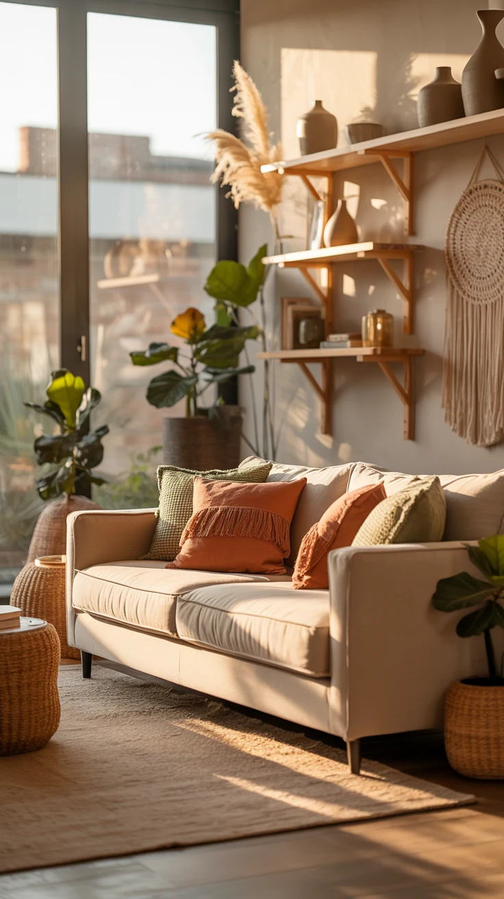 Modern boho living room with cozy and stylish decor
