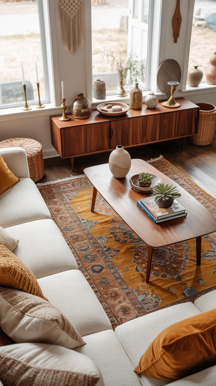 Modern boho living room with cozy and stylish decor