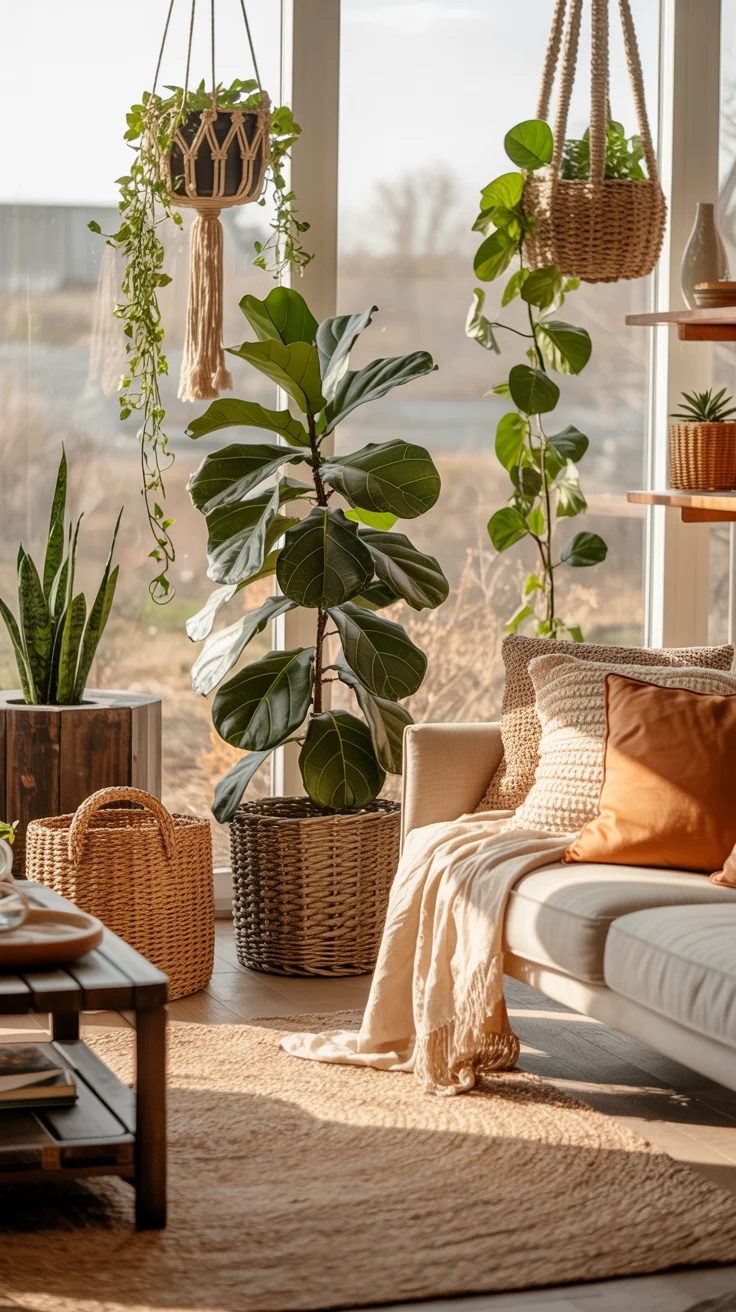 Modern boho living room with cozy and stylish decor