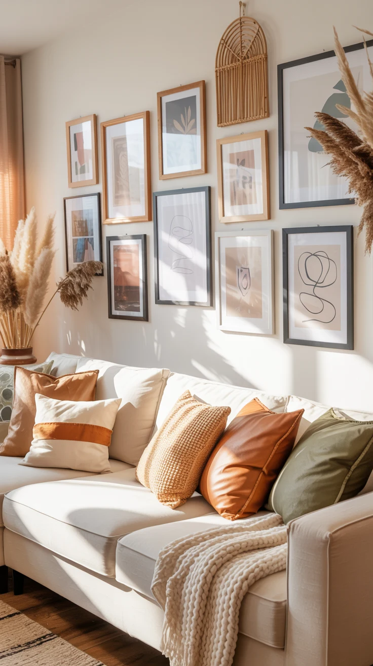 Modern boho living room with cozy and stylish decor