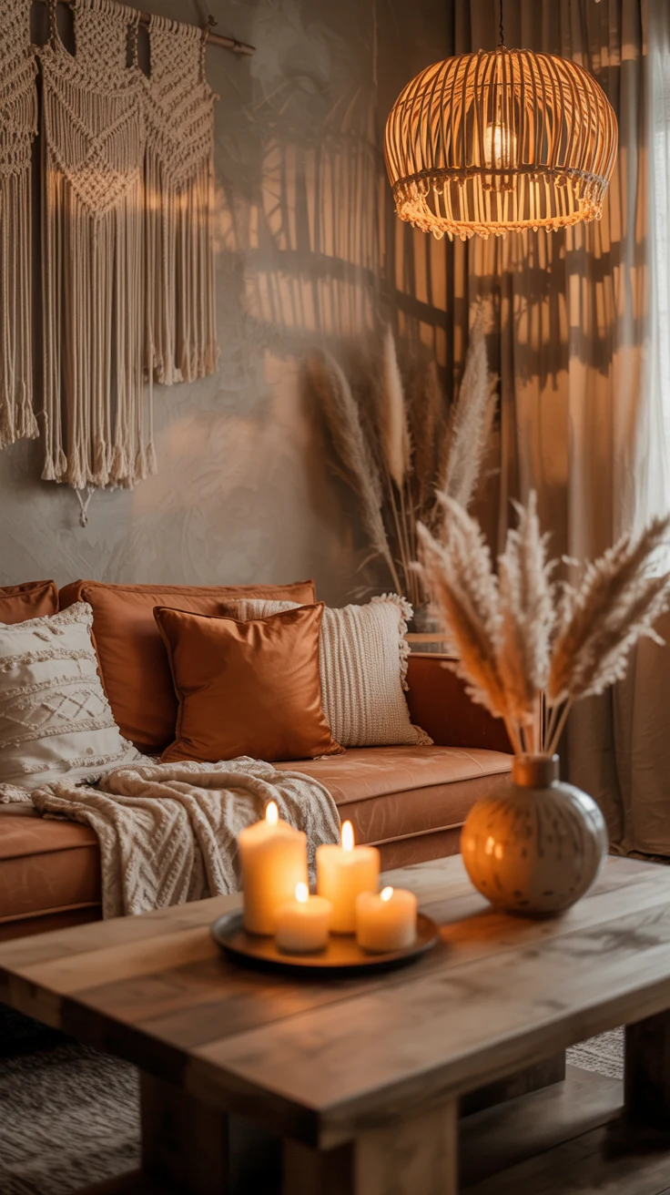 Modern boho living room with cozy and stylish decor
