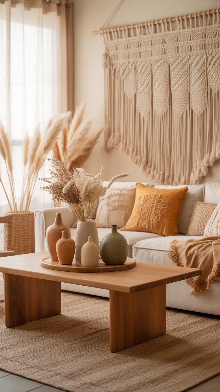 Modern boho living room with cozy and stylish decor