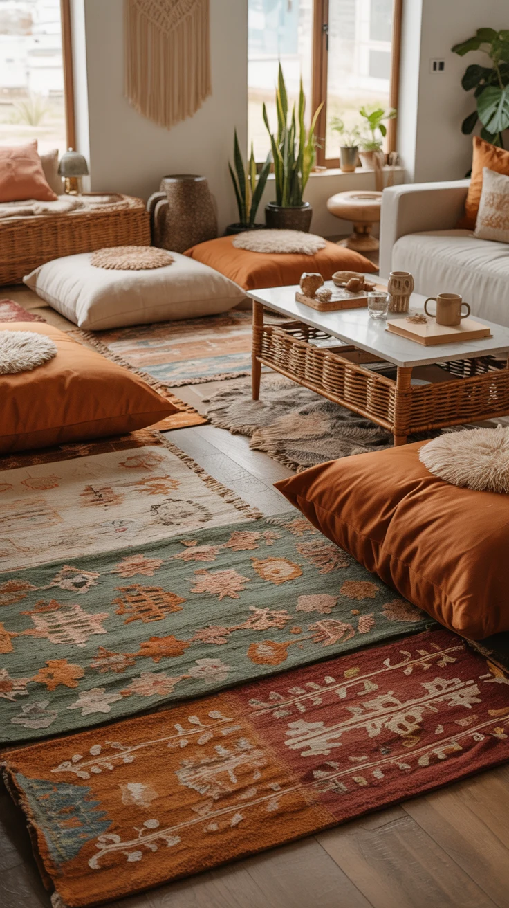 Modern boho living room with cozy and stylish decor