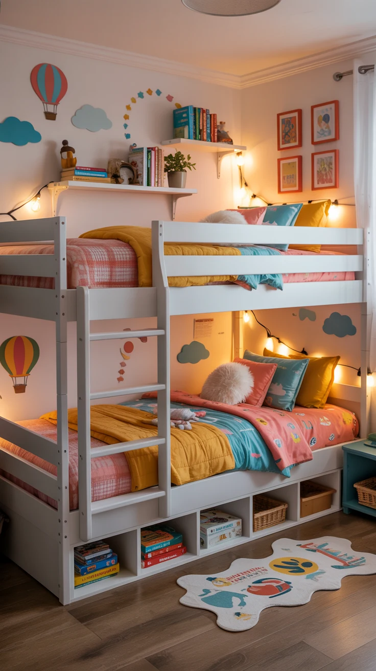 shared kids bedroom design with cozy layout