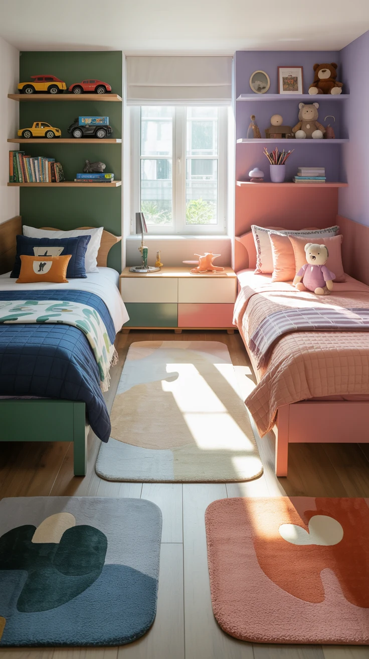 shared kids bedroom design with cozy layout