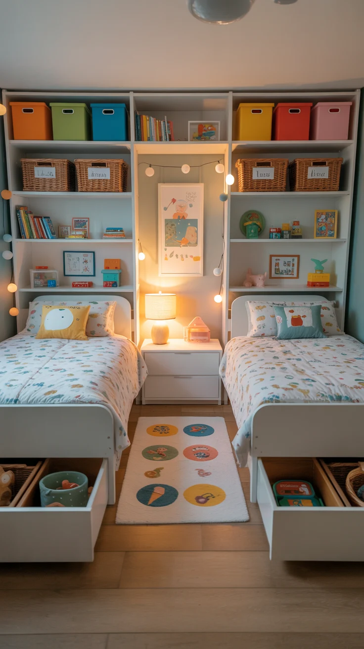 shared kids bedroom design with cozy layout