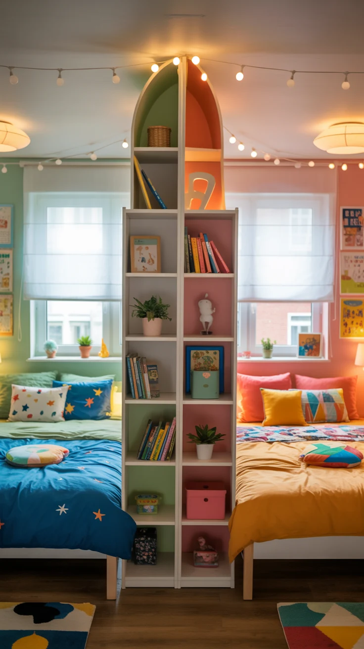 shared kids bedroom design with cozy layout