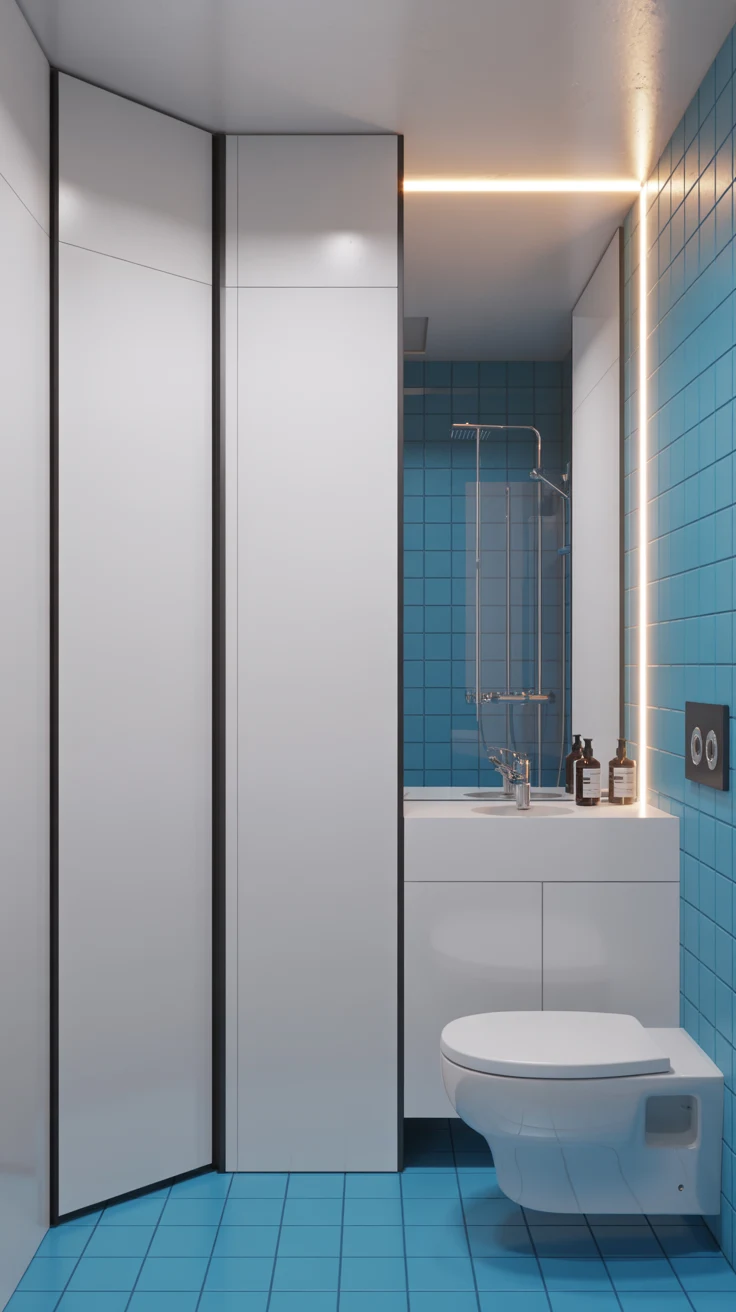 compact bathroom remodel with smart layout, walk-in shower, floating vanity