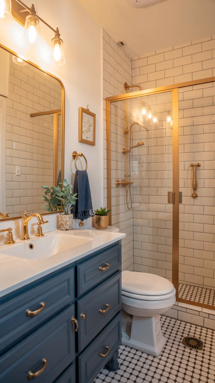 compact bathroom remodel with smart layout, walk-in shower, floating vanity