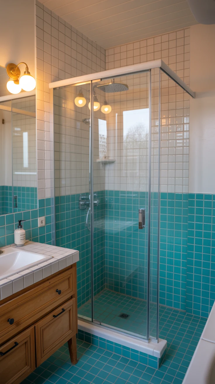 compact bathroom remodel with smart layout, walk-in shower, floating vanity