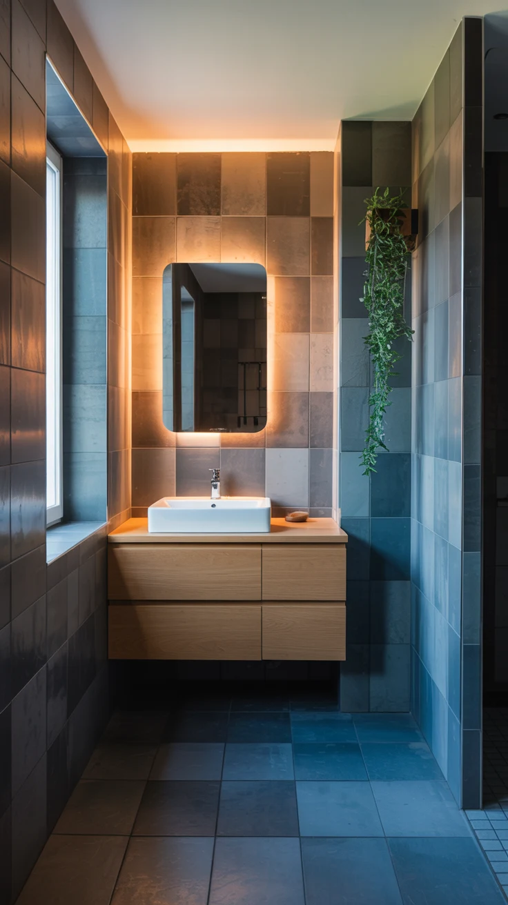compact bathroom remodel with smart layout, walk-in shower, floating vanity