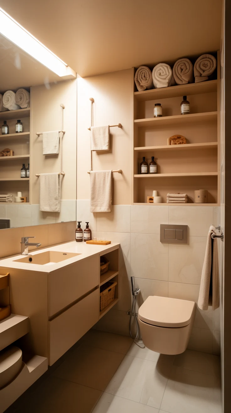 Luxury bathroom design with modern cozy spa-style interior